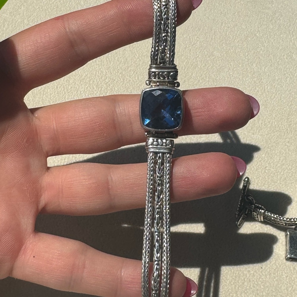 SARDA 925 Sterling Silver lab created Sapphire bracelet 28g - Picture 10 of 15